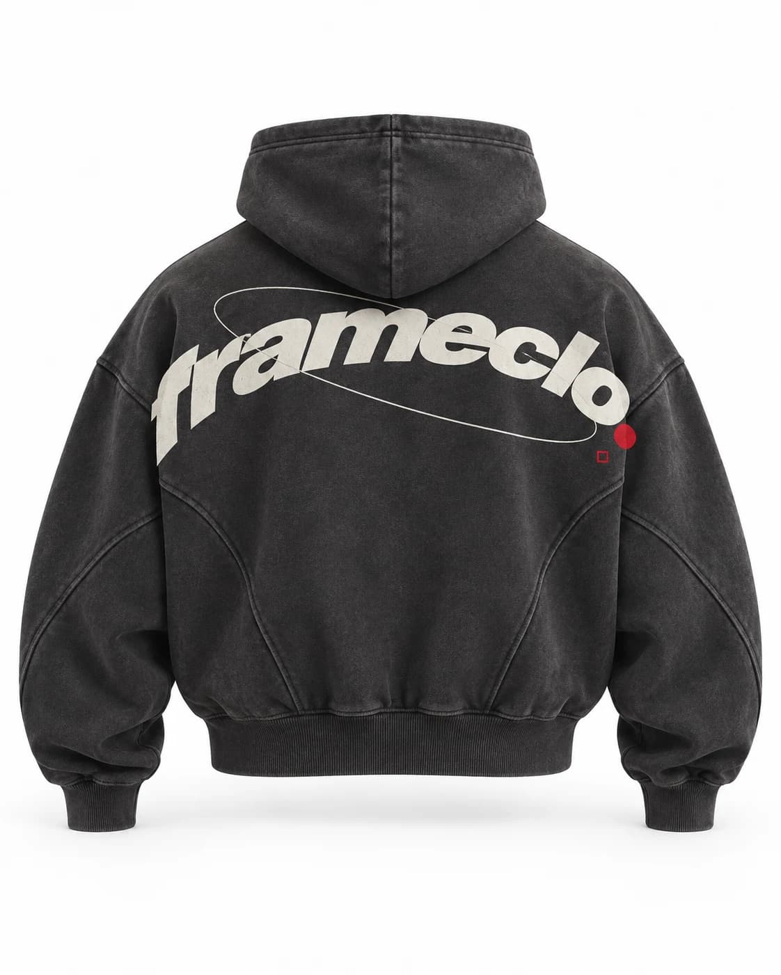 Washed cotton FrameClo hoodie seen from the back against a white background